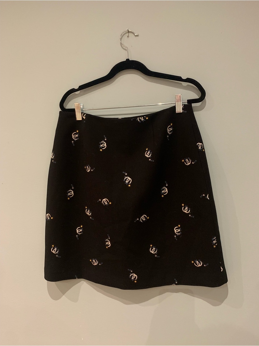 Maje Black A-Line Mini Skirt with Embroidered Motifs